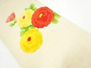 アンティーク　手織り真綿紬菊模様織り出し名古屋帯
